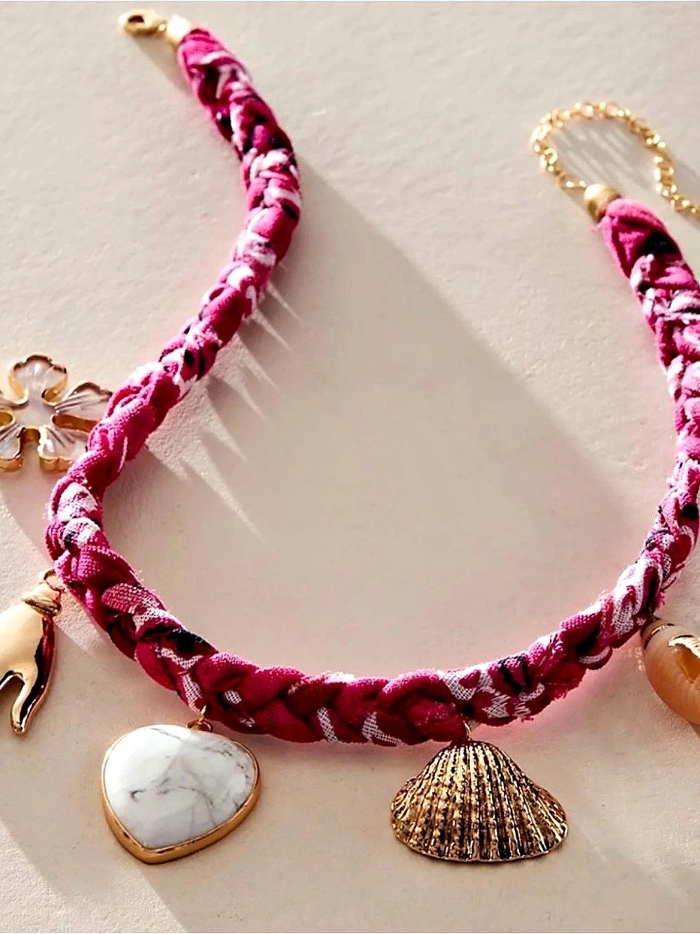 NEW Free People Serafina Braided Necklace Pink & Gold